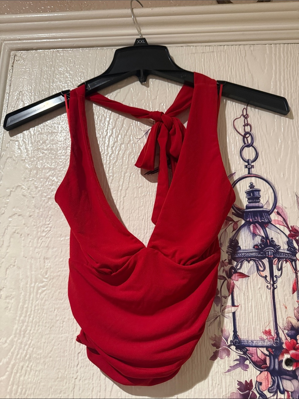 Moa Moa Red Tie-Back V-Neck Draped Camisole